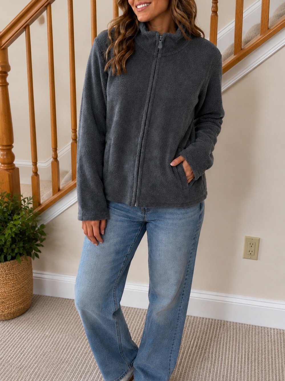 Calvin Klein Jeans Dark Gray Full-Zip Teddy Jacket